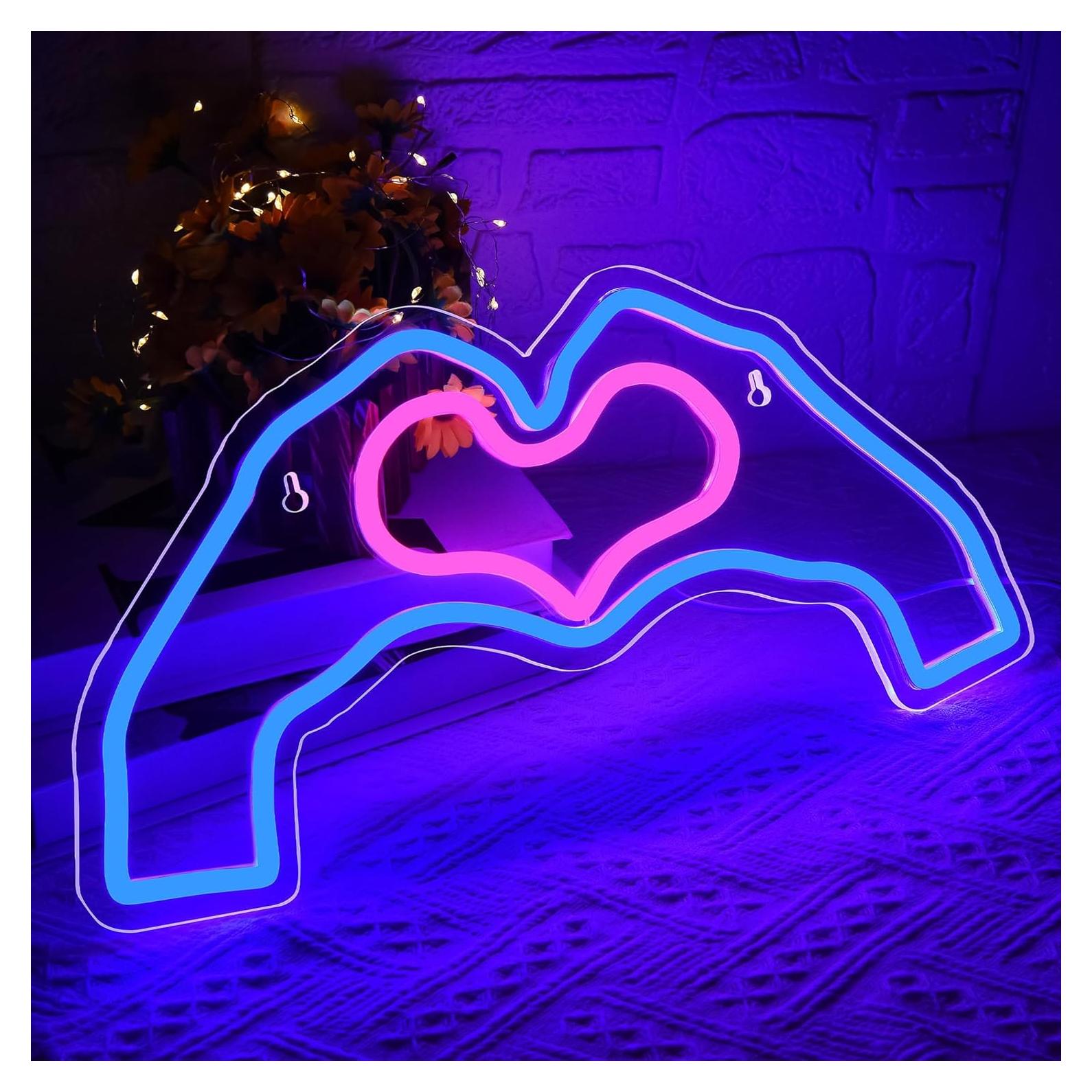 Luz de Neón Azul Corazón Attneon 40.9x20.1 cm Decorativa