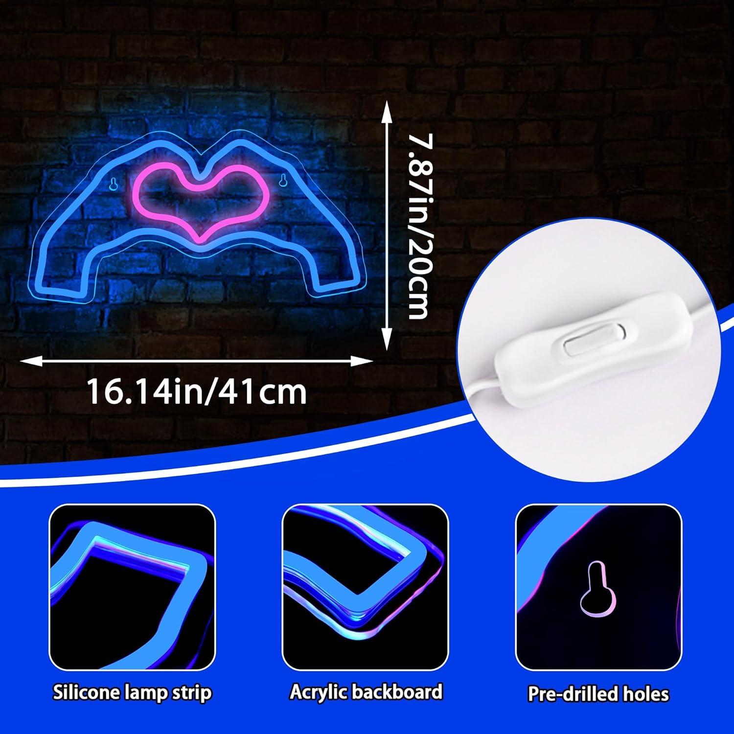 Luz de Neón Azul Corazón Attneon 40.9x20.1 cm Decorativa