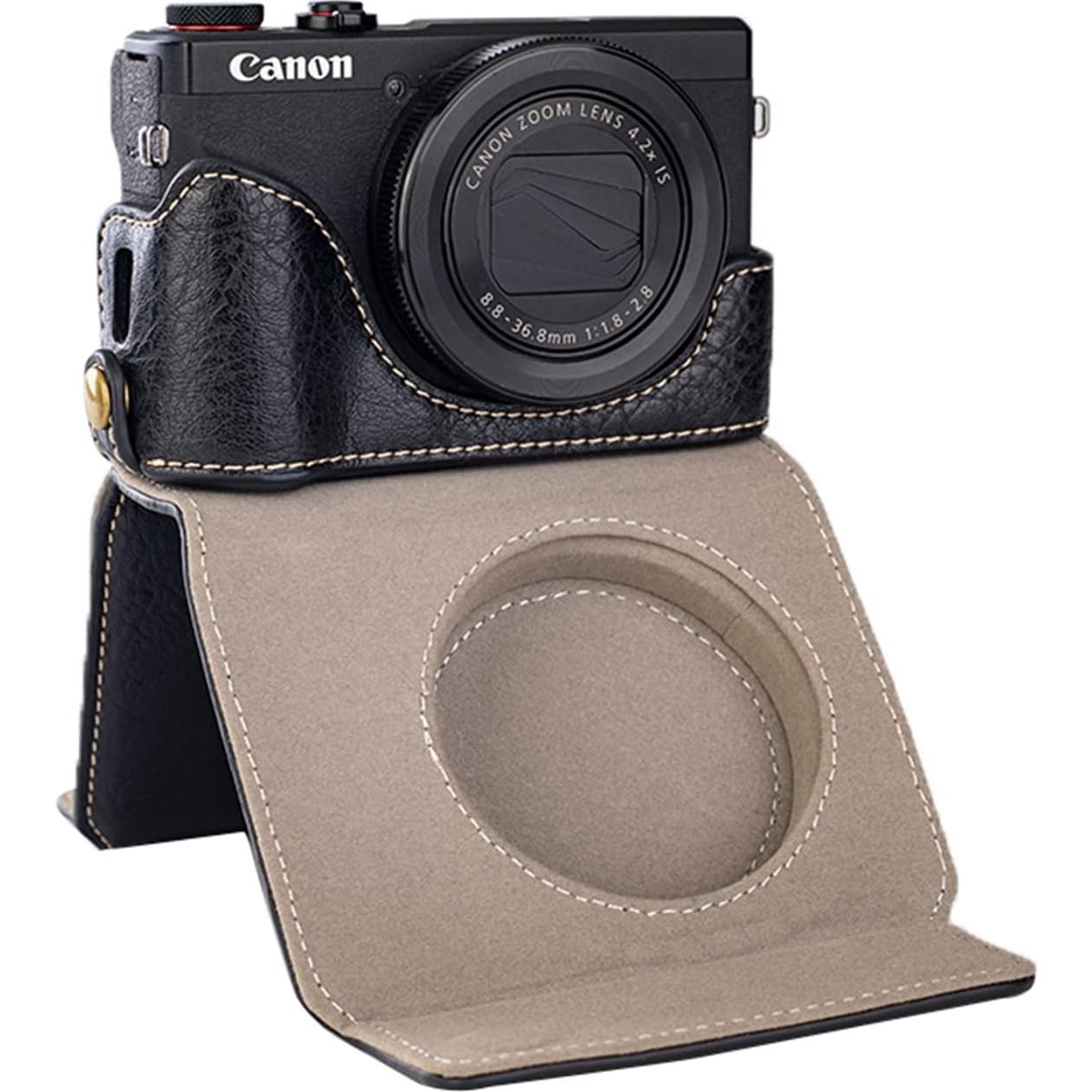Funda de cámara Kinokoo para Canon G7X II y III - Cuero PU Negro