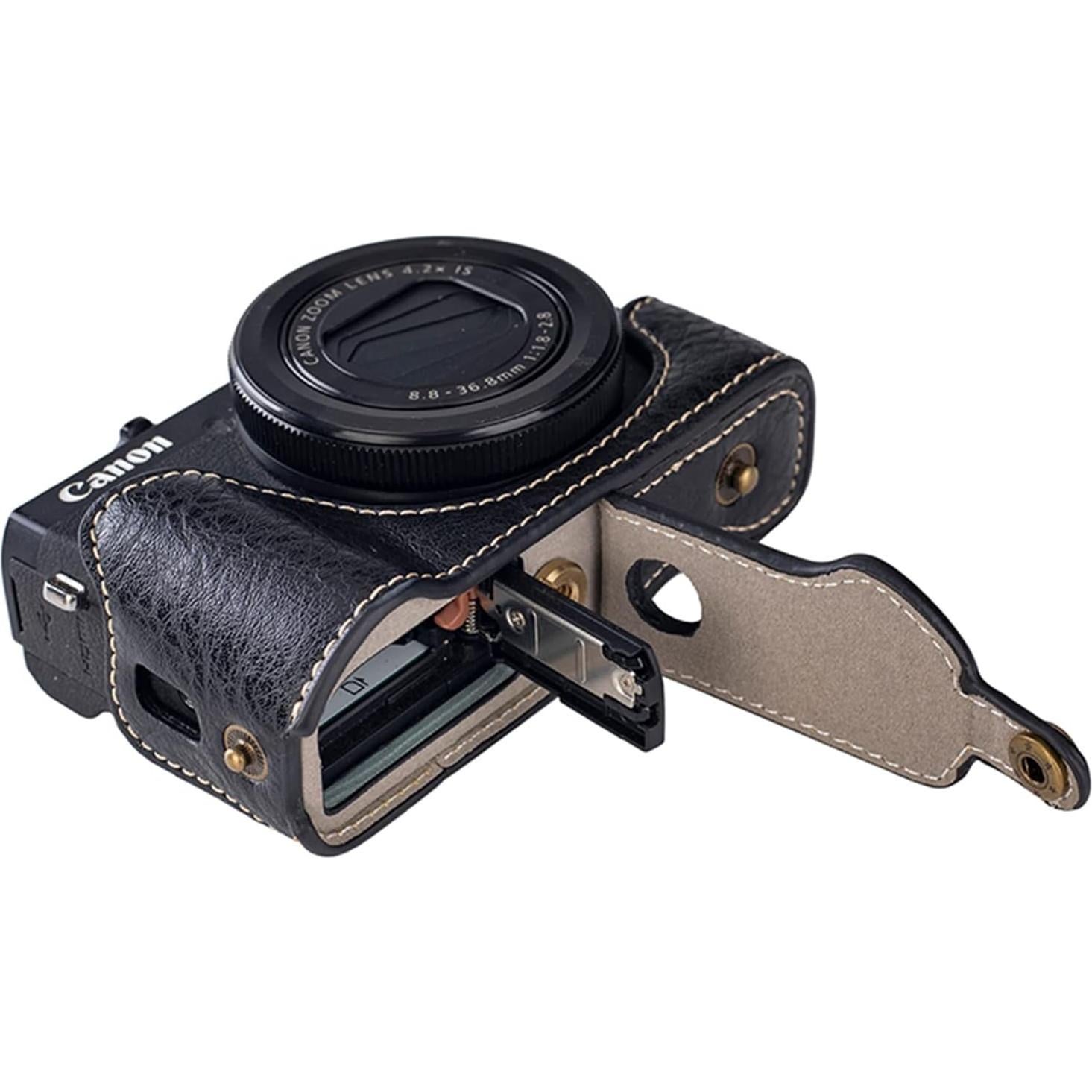 Funda de cámara Kinokoo para Canon G7X II y III - Cuero PU Negro