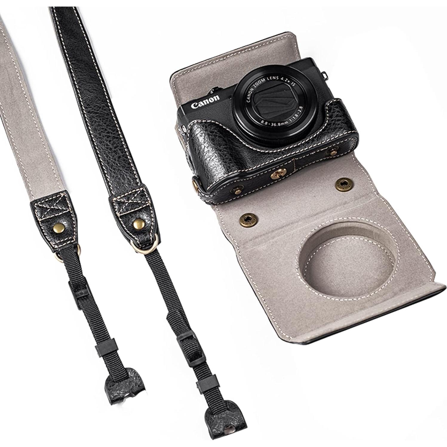 Funda de cámara Kinokoo para Canon G7X II y III - Cuero PU Negro