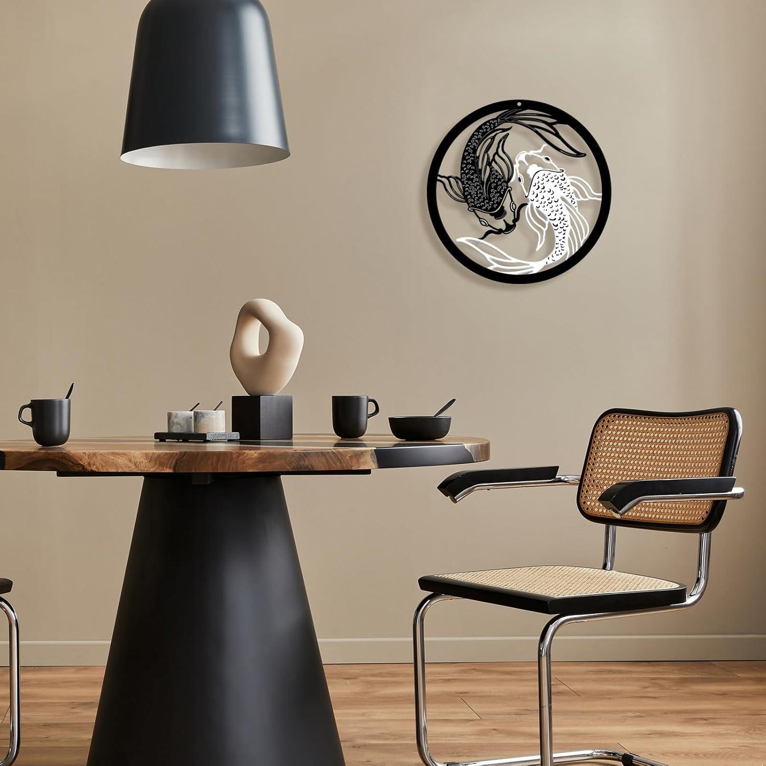 Arte de Pared de Metal Creoate Pez Koi 30x30cm Blanco y Negro