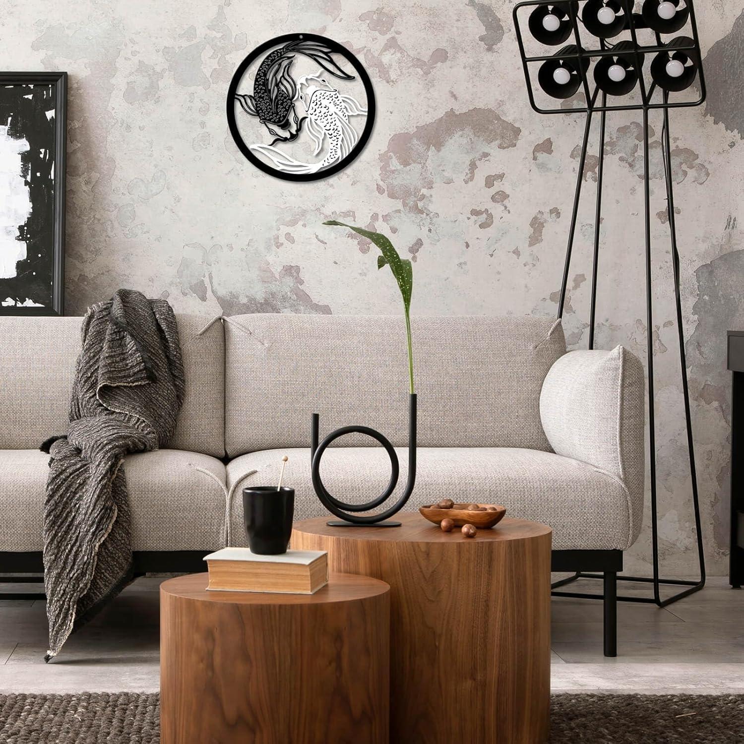 Arte de Pared de Metal Creoate Pez Koi 30x30cm Blanco y Negro