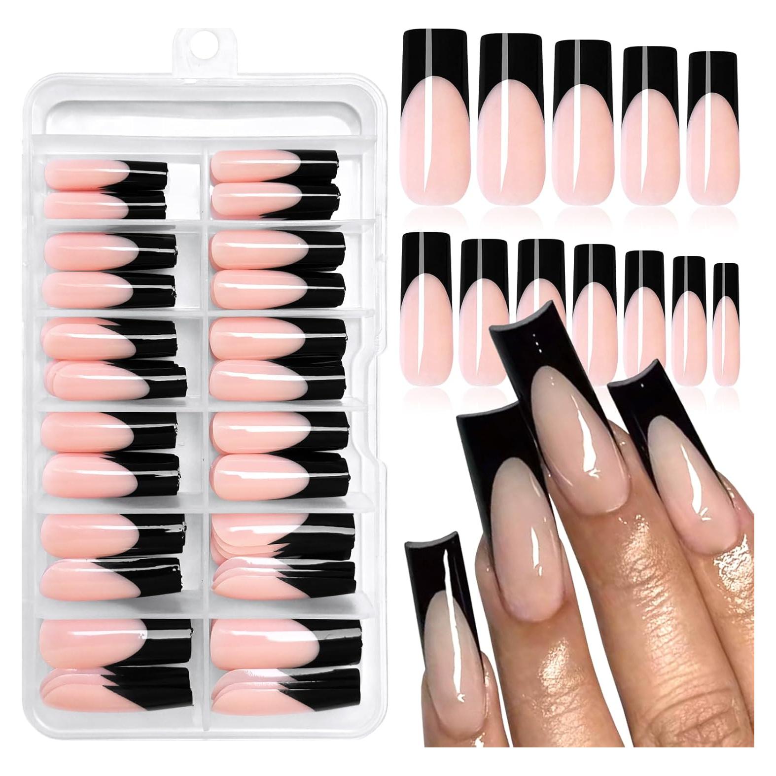 Kit 120 Uñas Postizas Francesas Bellelfin Cuadradas 15.6cm