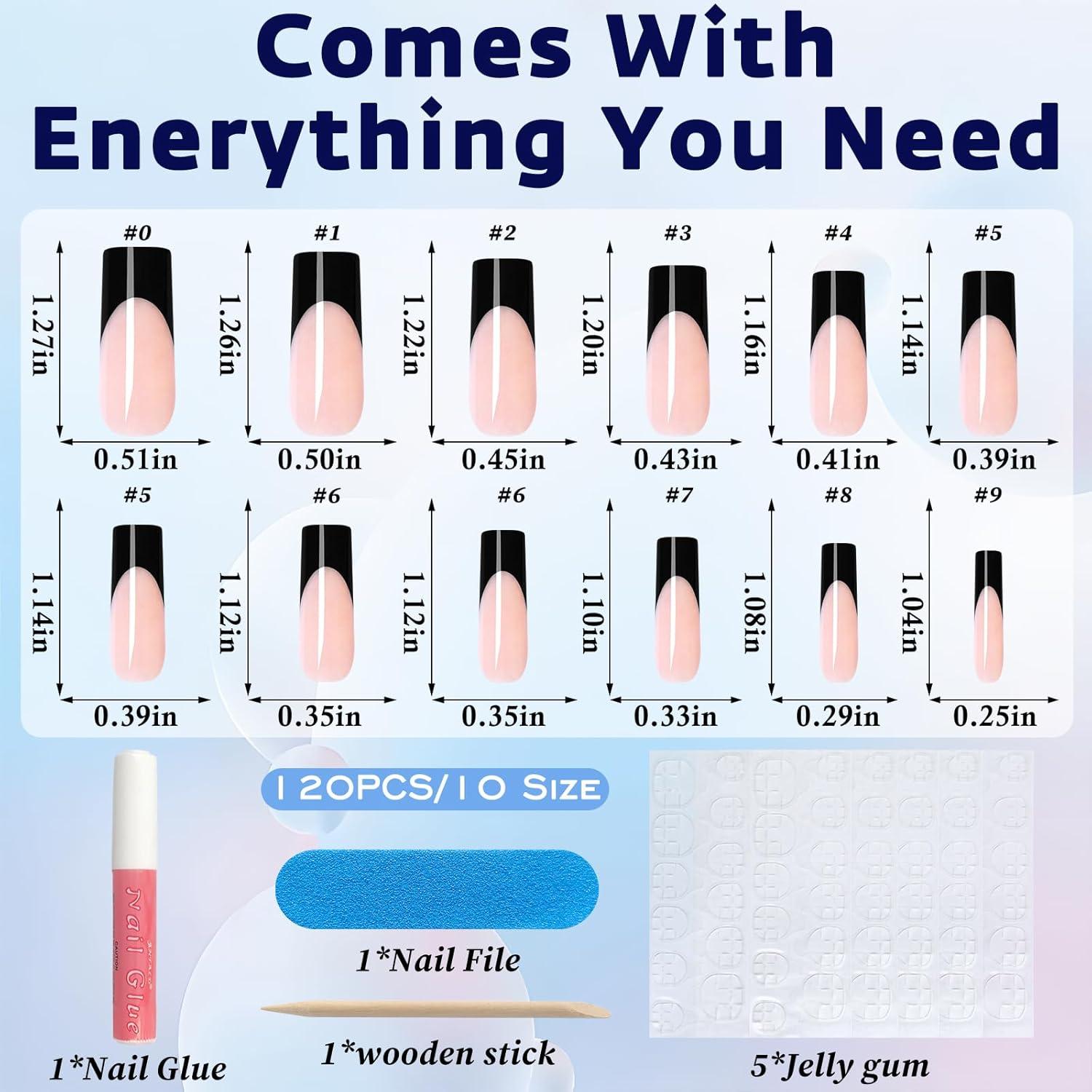 Kit 120 Uñas Postizas Francesas Bellelfin Cuadradas 15.6cm