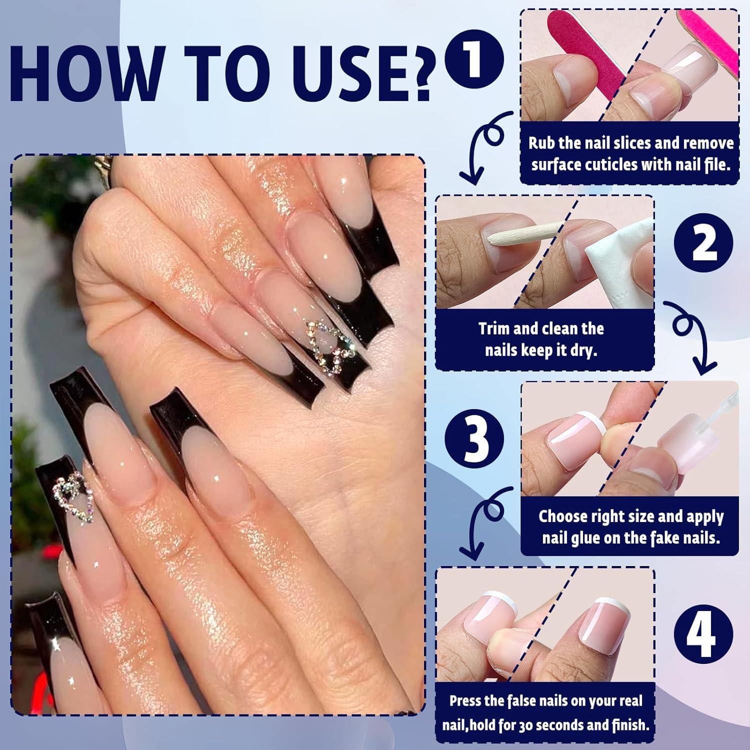 Kit 120 Uñas Postizas Francesas Bellelfin Cuadradas 15.6cm