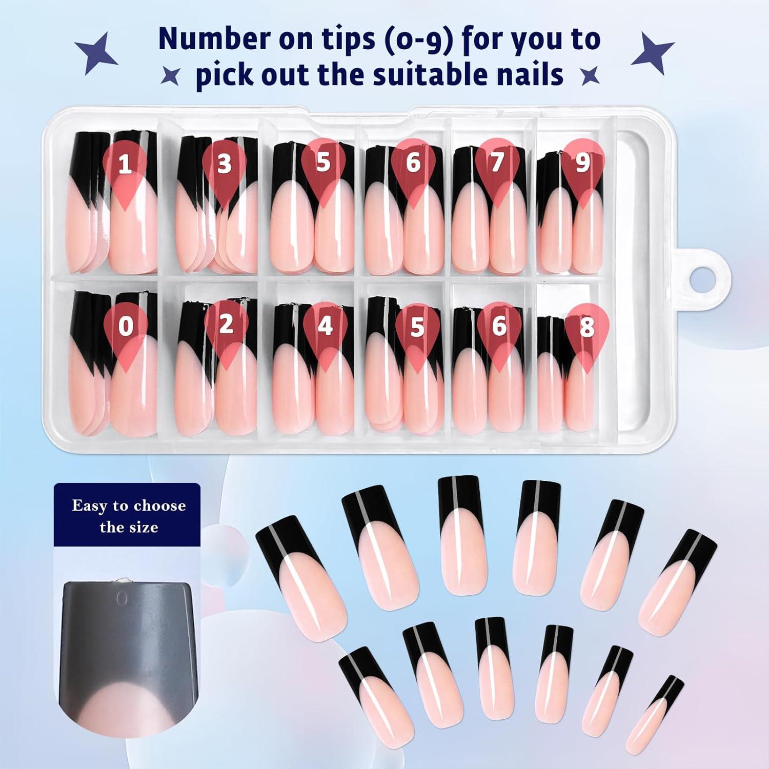 Kit 120 Uñas Postizas Francesas Bellelfin Cuadradas 15.6cm