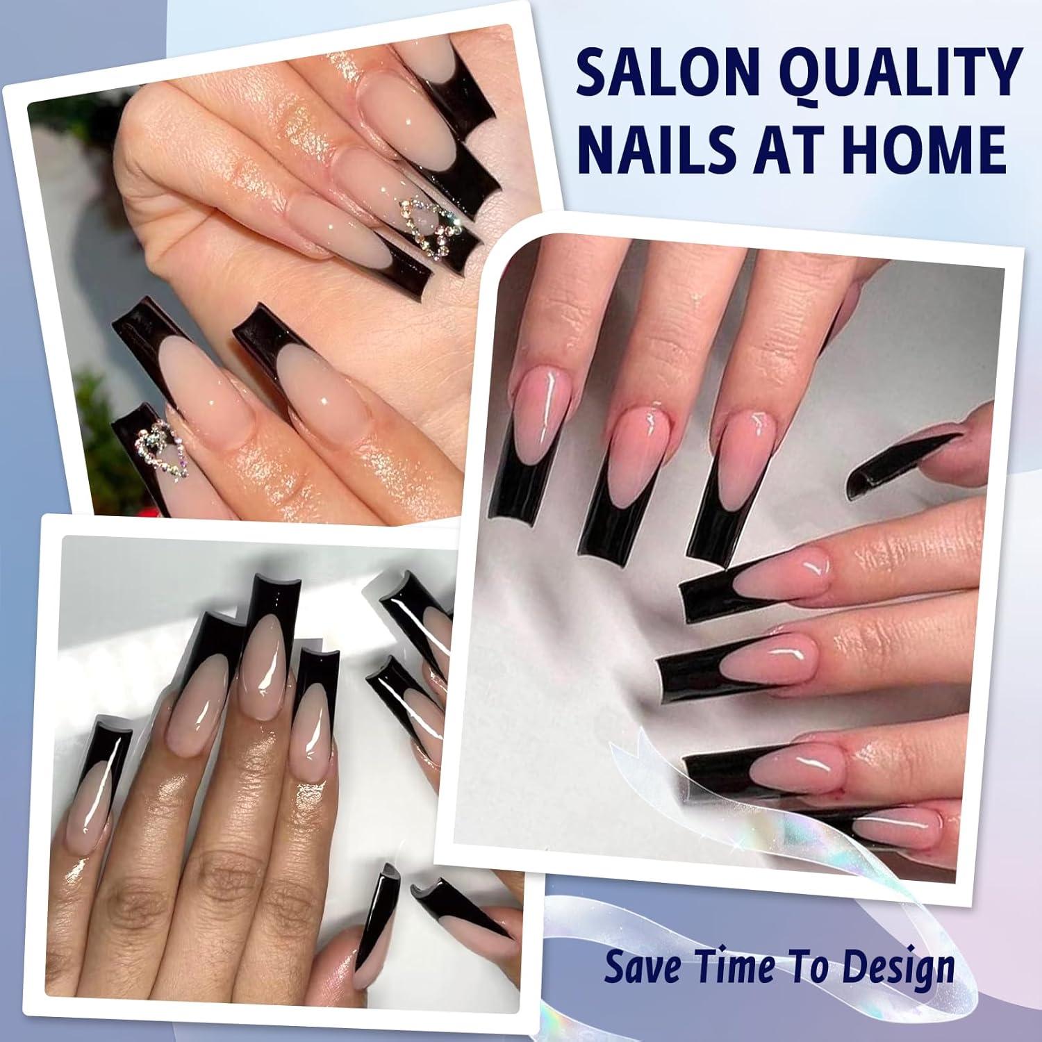 Kit 120 Uñas Postizas Francesas Bellelfin Cuadradas 15.6cm