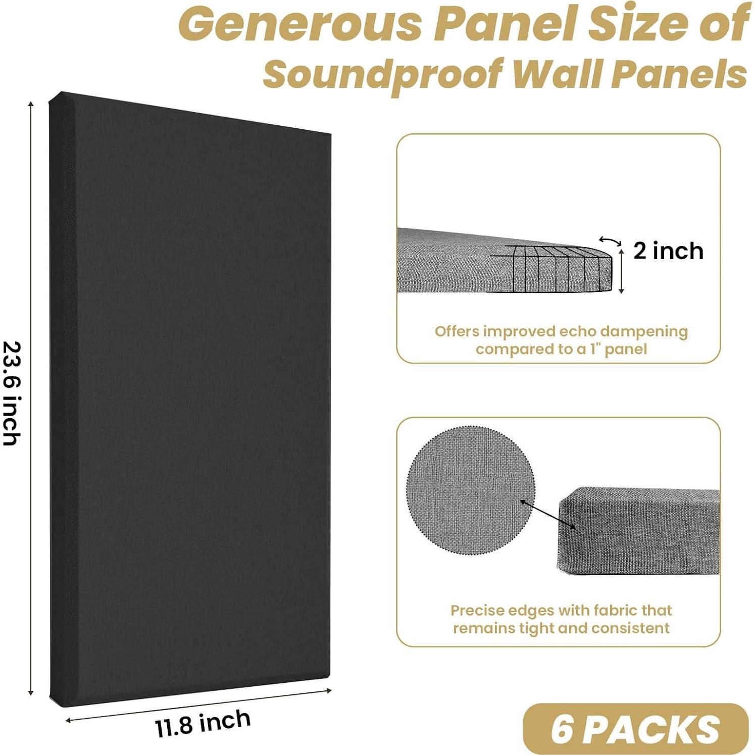 Paneles Acústicos 6 PCS 60x30 cm Aislamiento Sonoro Negro