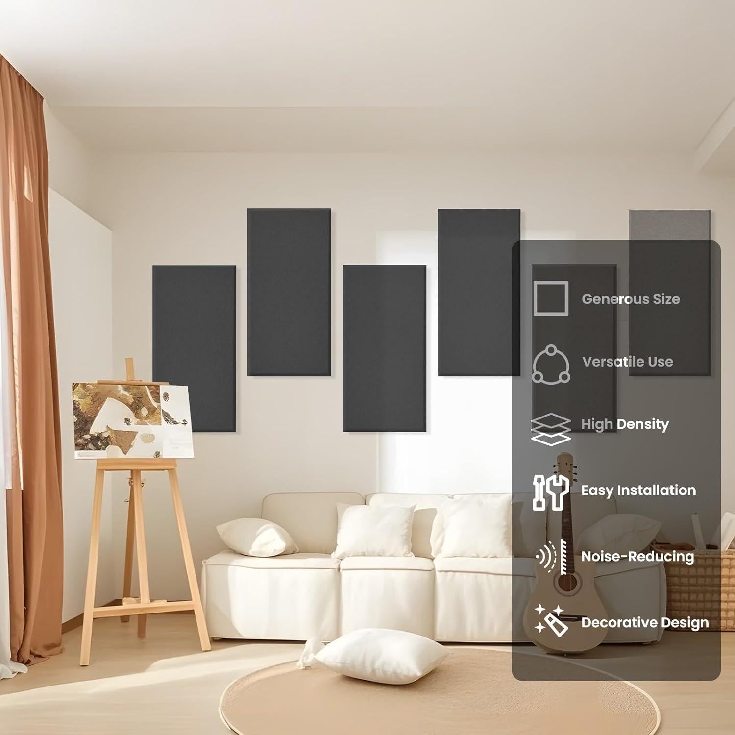 Paneles Acústicos 6 PCS 60x30 cm Aislamiento Sonoro Negro