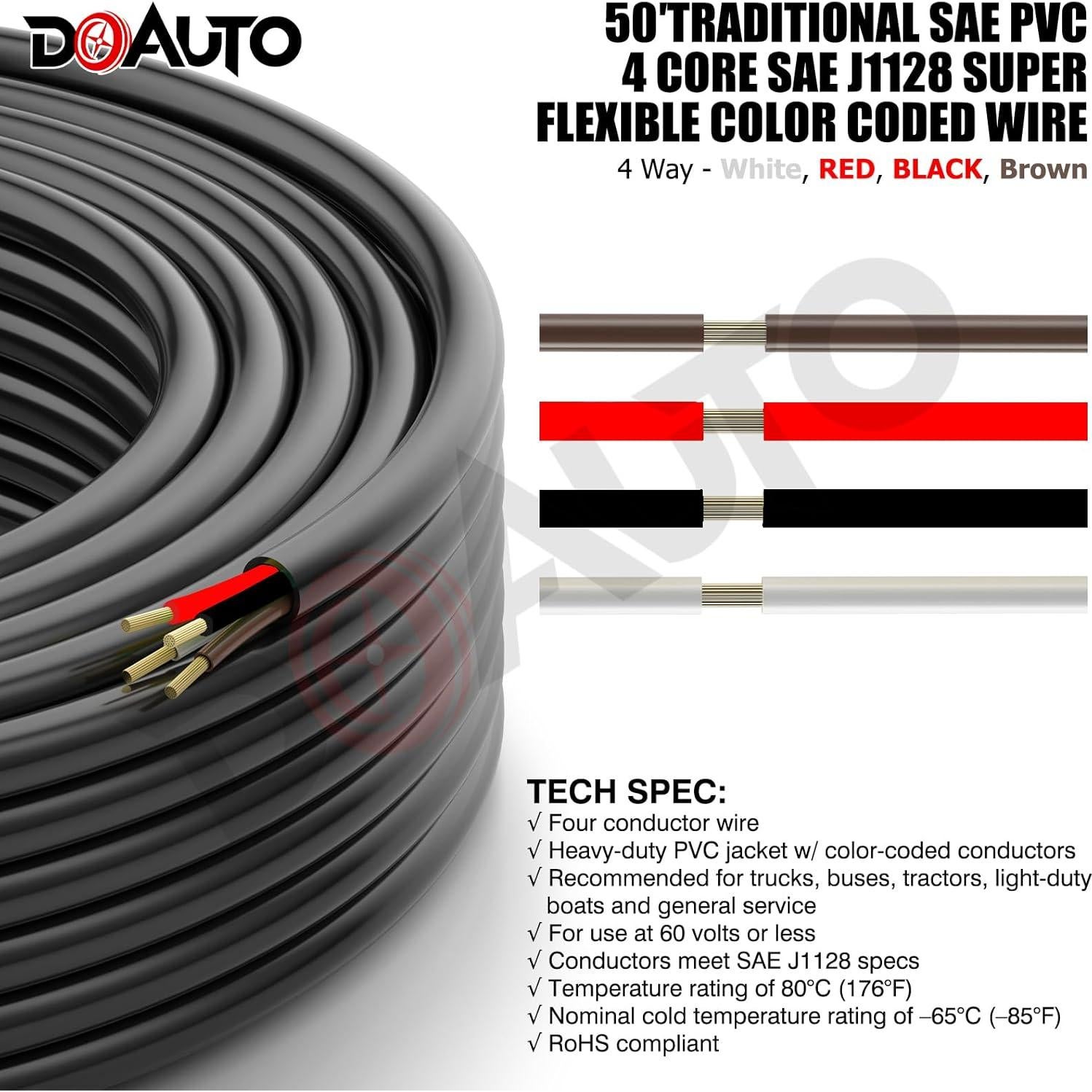 Cable de Luz para Remolque DOAUTO 14AWG 15.24m 4 Vías PVC