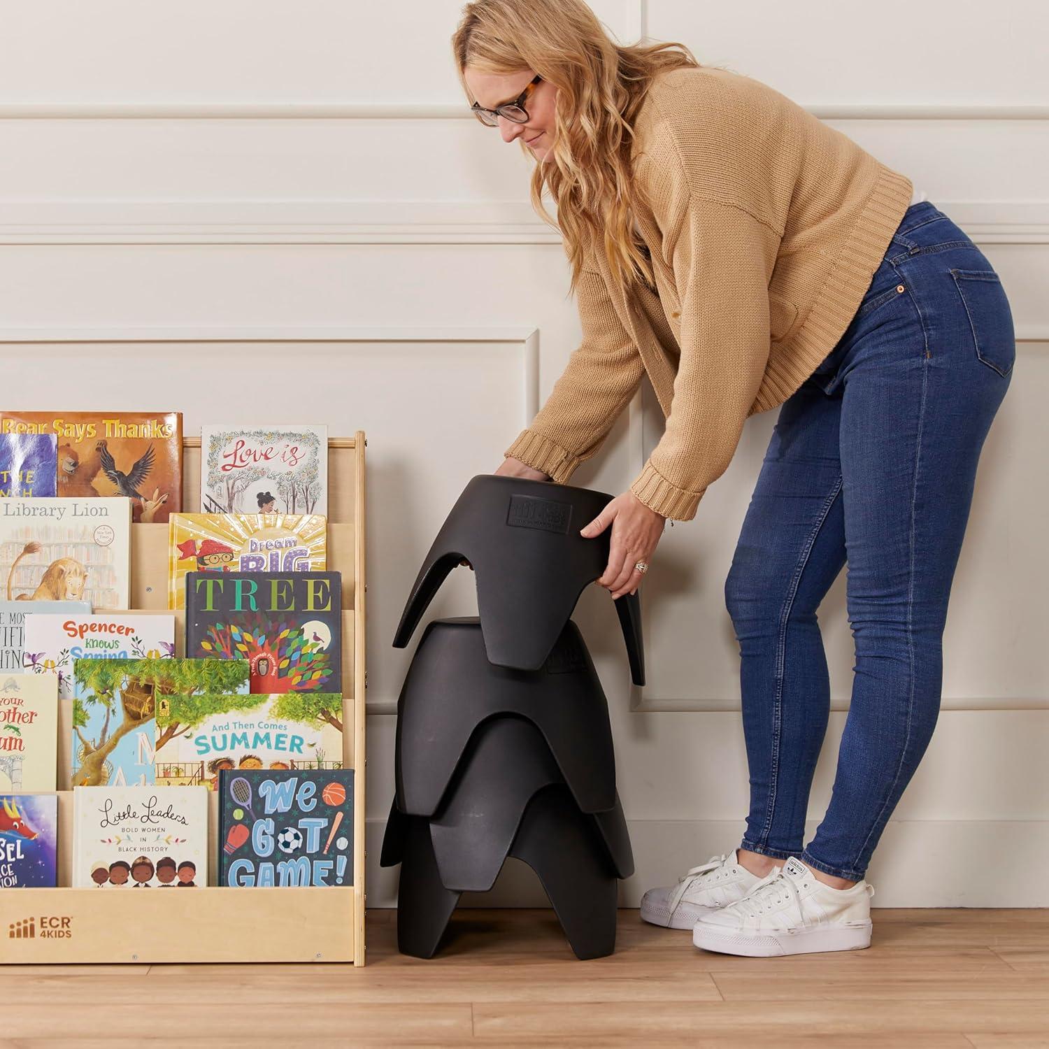 Conjunto de 4 Taburetes Ayana ECR4Kids, Asientos Flexibles, Negro