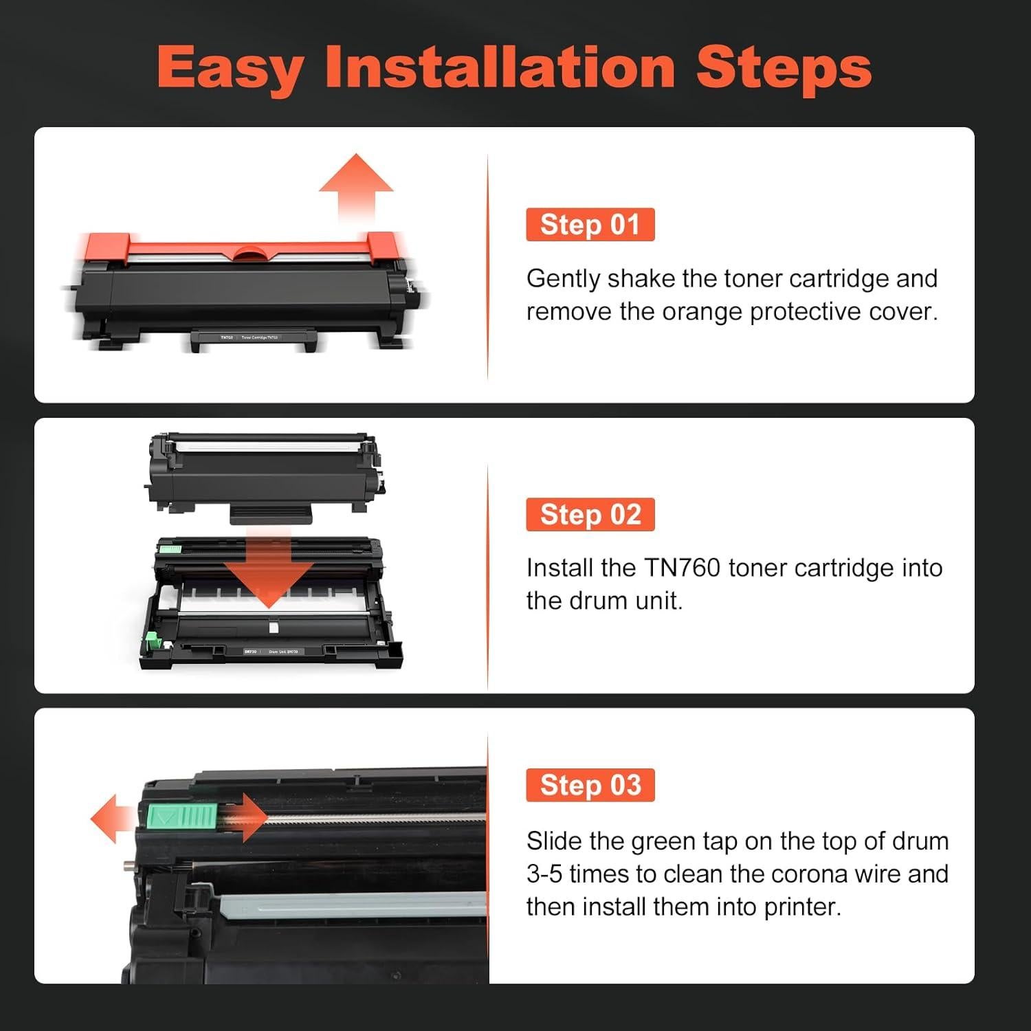 Tóner Compatible v4ink TN760 Negro para Brother - 4 Cartuchos