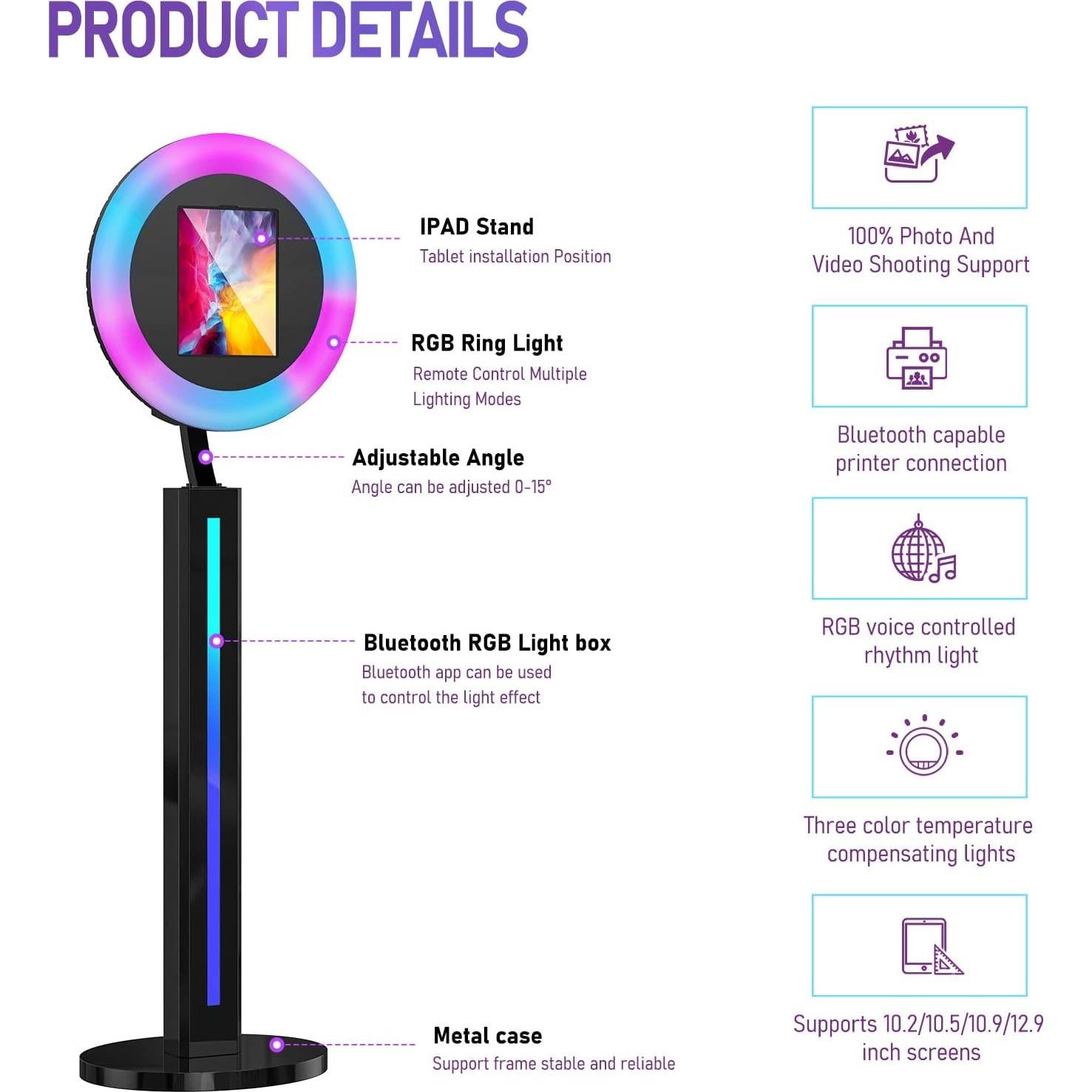 Cabina de Fotos Portátil HARZHI para iPad 10.2" a 12.9"