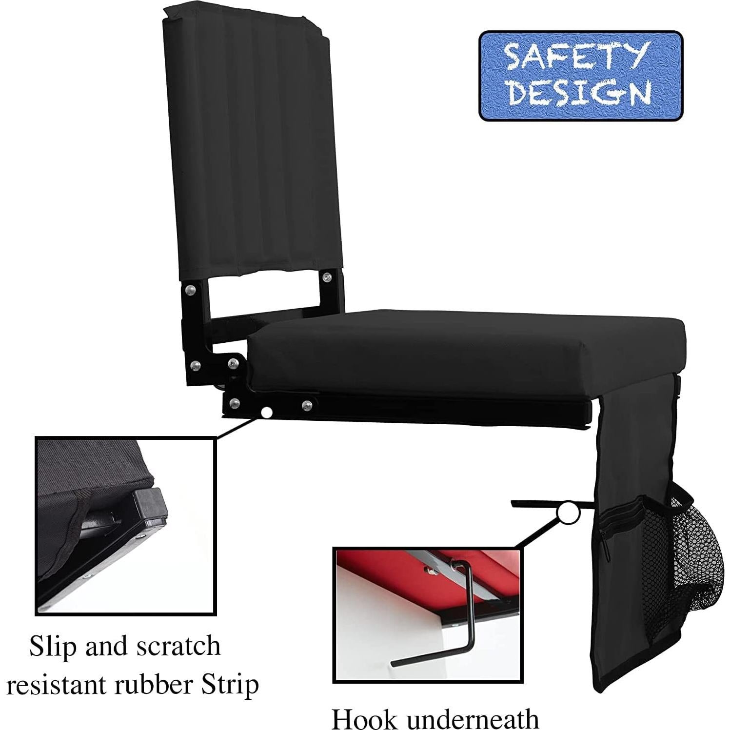 Asiento de Estadio Increíble por Menos Plegable Negro con Cojín