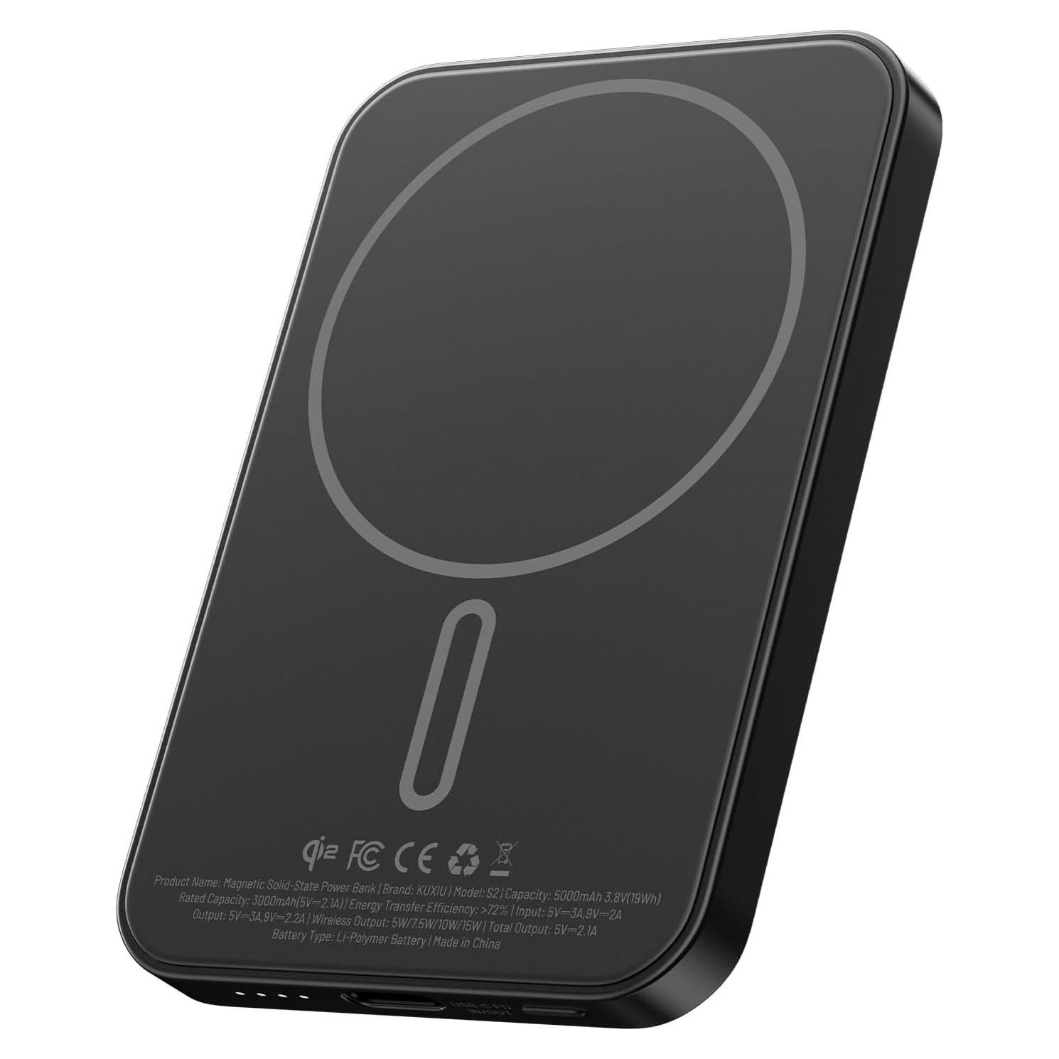 Cargador Portátil KUXIU S2 5000mAh Magnético Qi2 15W Negro