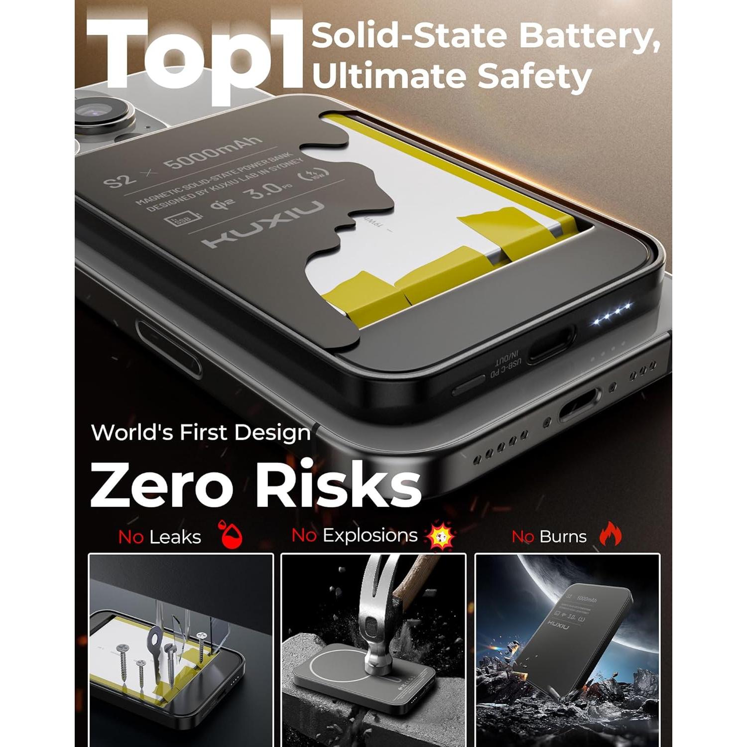 Cargador Portátil KUXIU S2 5000mAh Magnético Qi2 15W Negro