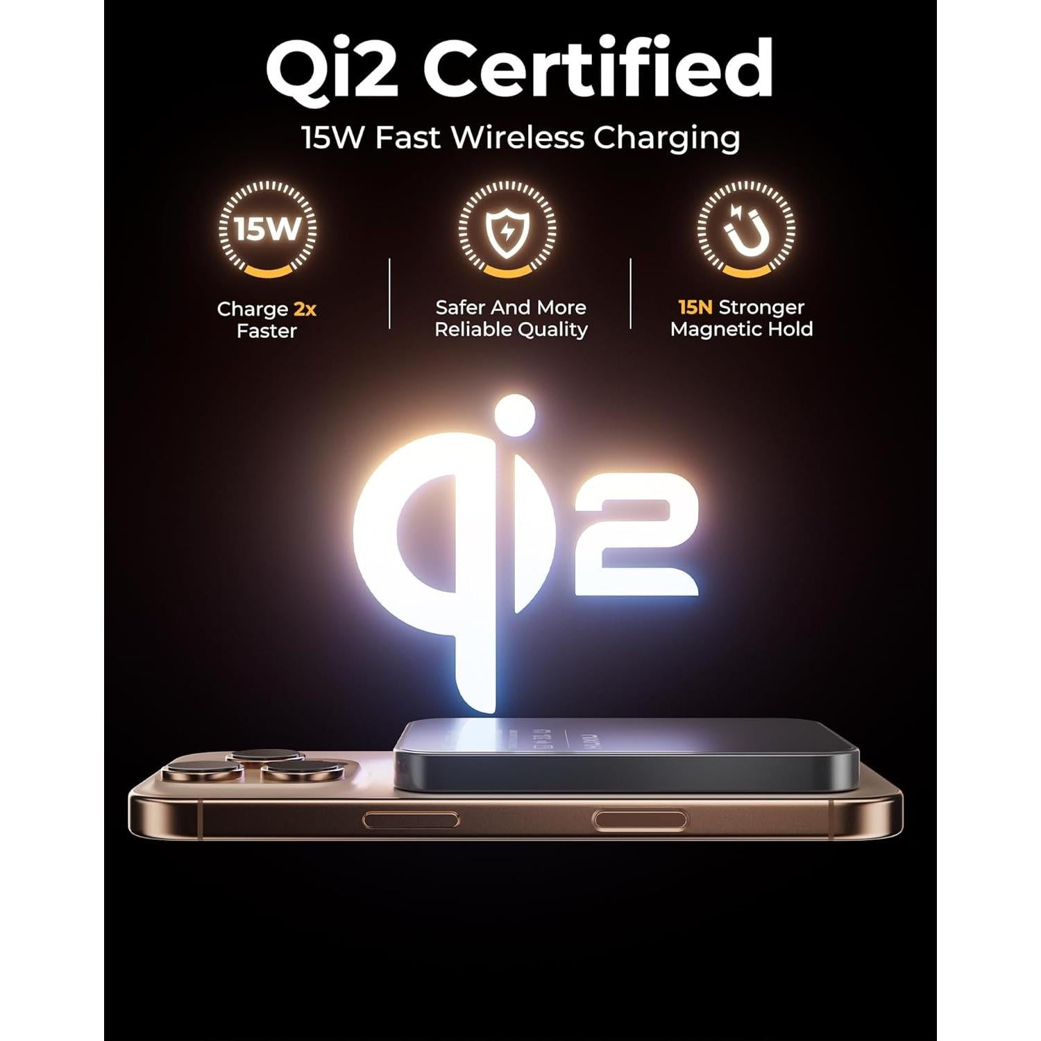 Cargador Portátil KUXIU S2 5000mAh Magnético Qi2 15W Negro