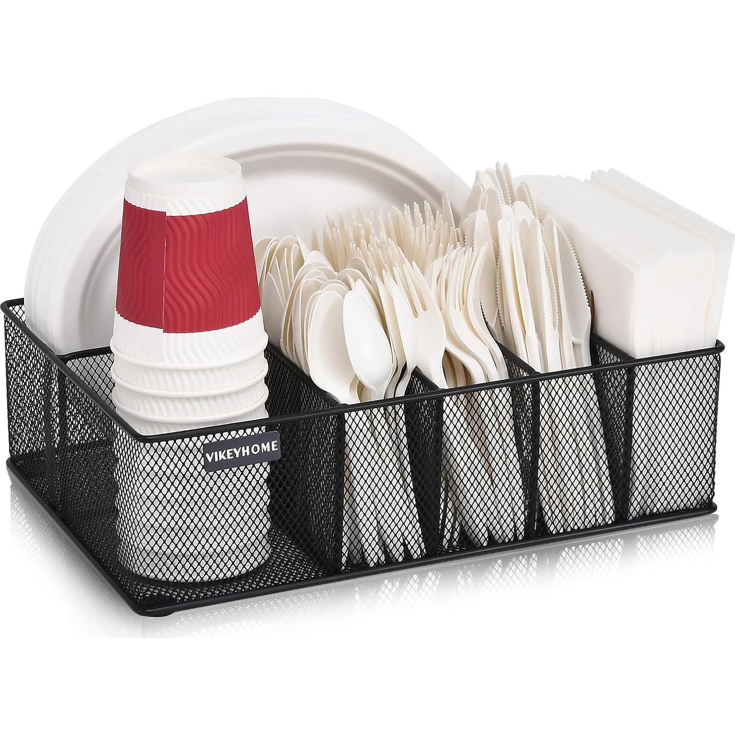 Organizador de Platos de Papel VIKEYHOME 6 Compartimentos Negro