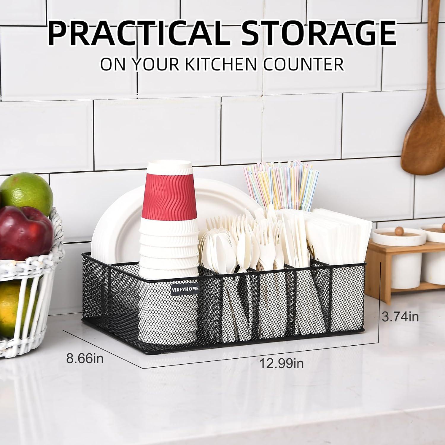 Organizador de Platos de Papel VIKEYHOME 6 Compartimentos Negro