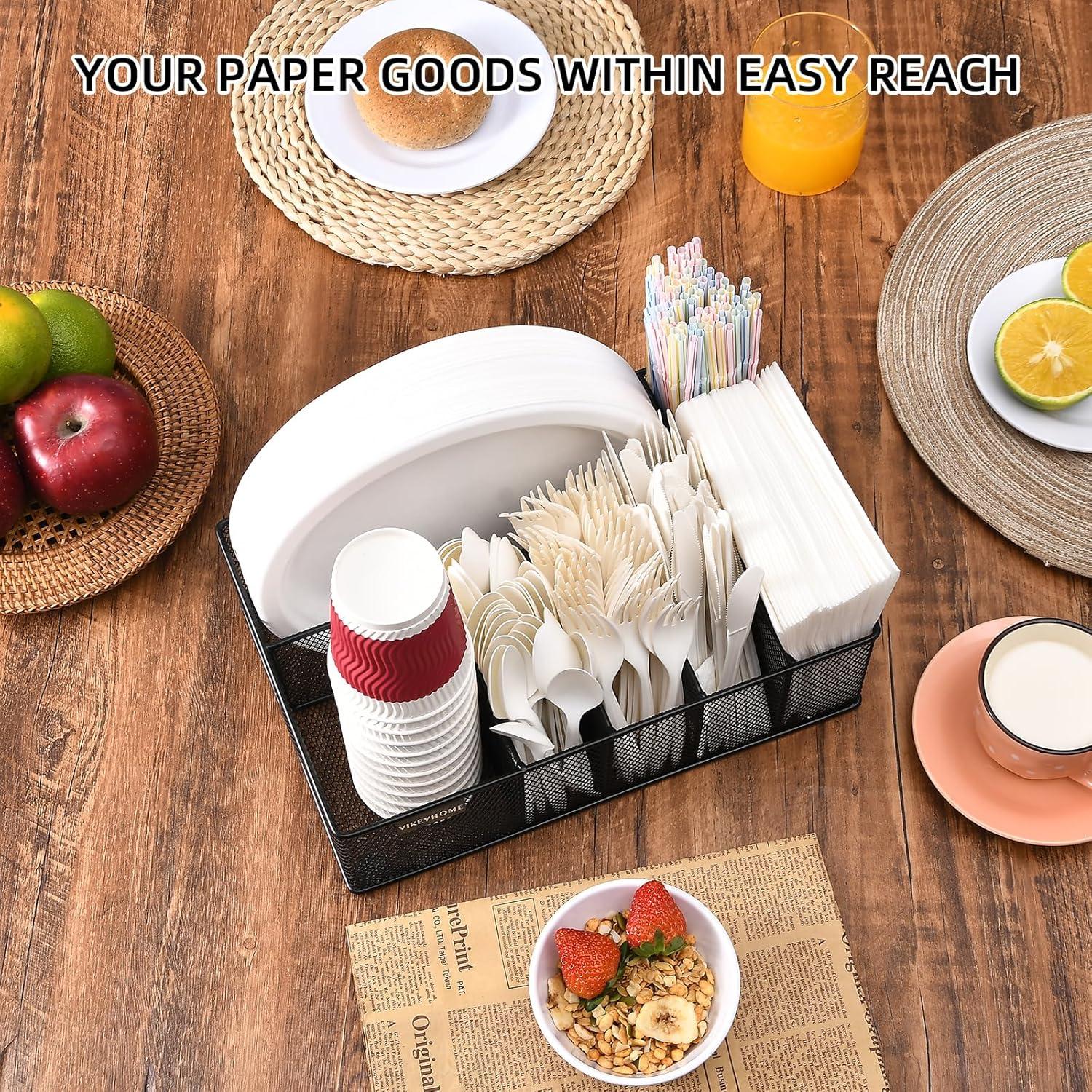 Organizador de Platos de Papel VIKEYHOME 6 Compartimentos Negro