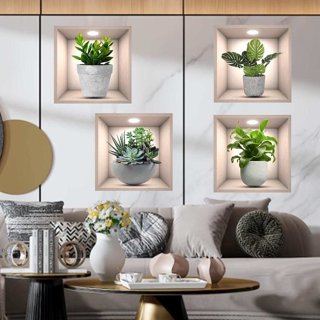 Adhesivos de Pared 3D KeLay Fs - Plantas Verdes 4 Piezas