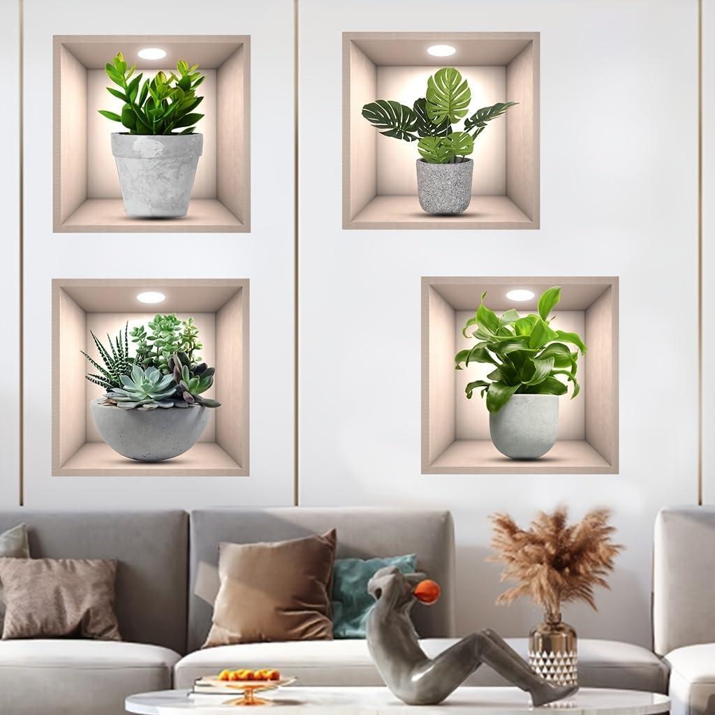Adhesivos de Pared 3D KeLay Fs - Plantas Verdes 4 Piezas