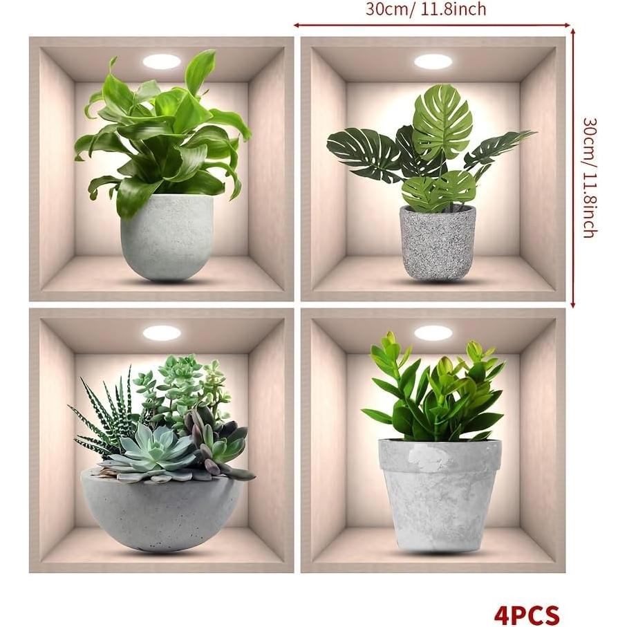 Adhesivos de Pared 3D KeLay Fs - Plantas Verdes 4 Piezas