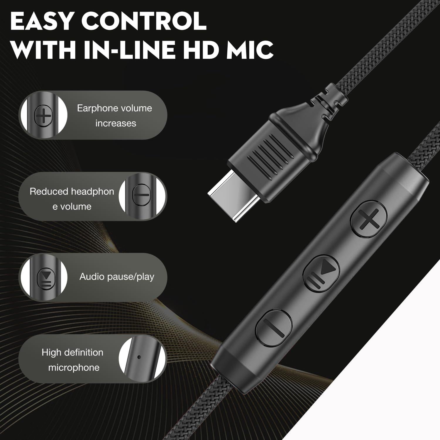 Auriculares USB-C Bywulanda con micrófono y control de volumen