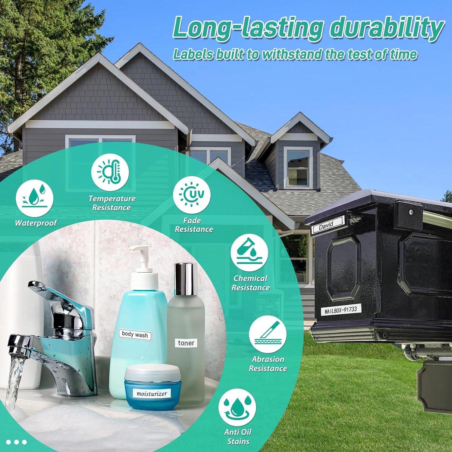 Cinta de Etiqueta Cruxer 12mm Negra sobre Blanca - 5 Paquete