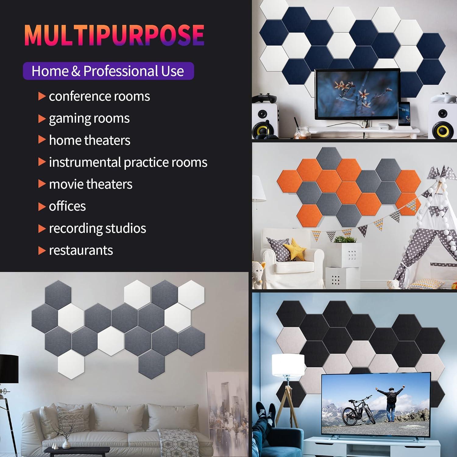 Paneles Acústicos Hexagonales Mollywell 35.56x30.48 cm Azul Profundo