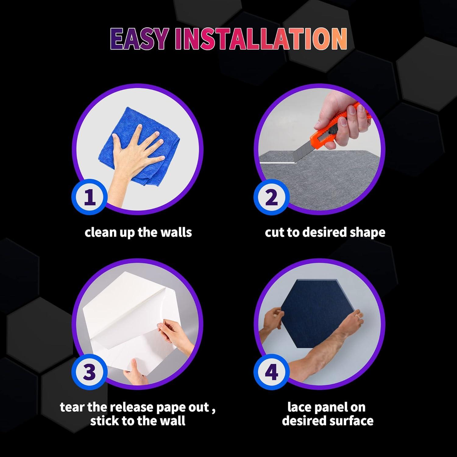 Paneles Acústicos Hexagonales Mollywell 35.56x30.48 cm Azul Profundo