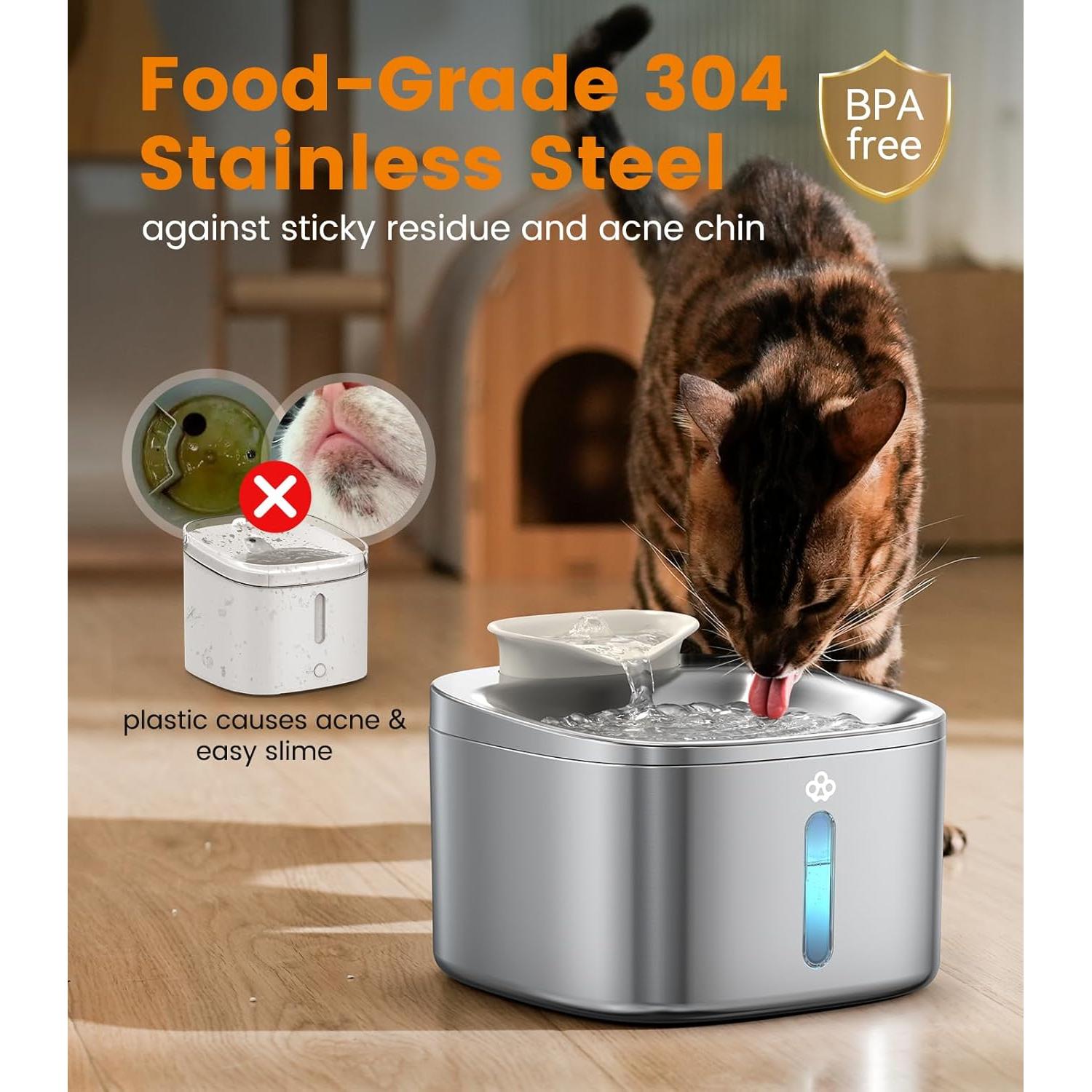 Fuente de Agua para Gatos Oneisall PW03 Acero Inoxidable 3.5L