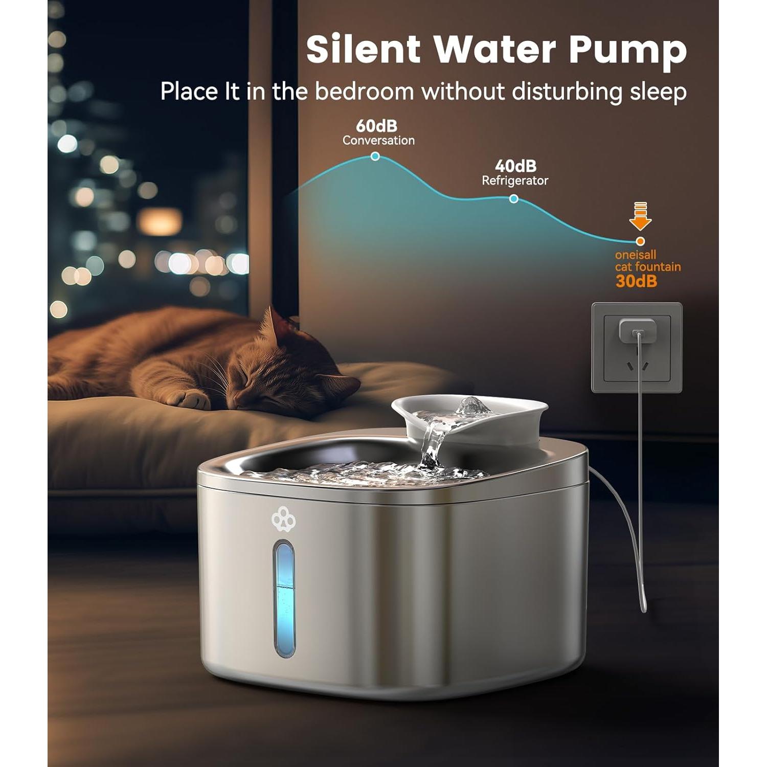 Fuente de Agua para Gatos Oneisall PW03 Acero Inoxidable 3.5L