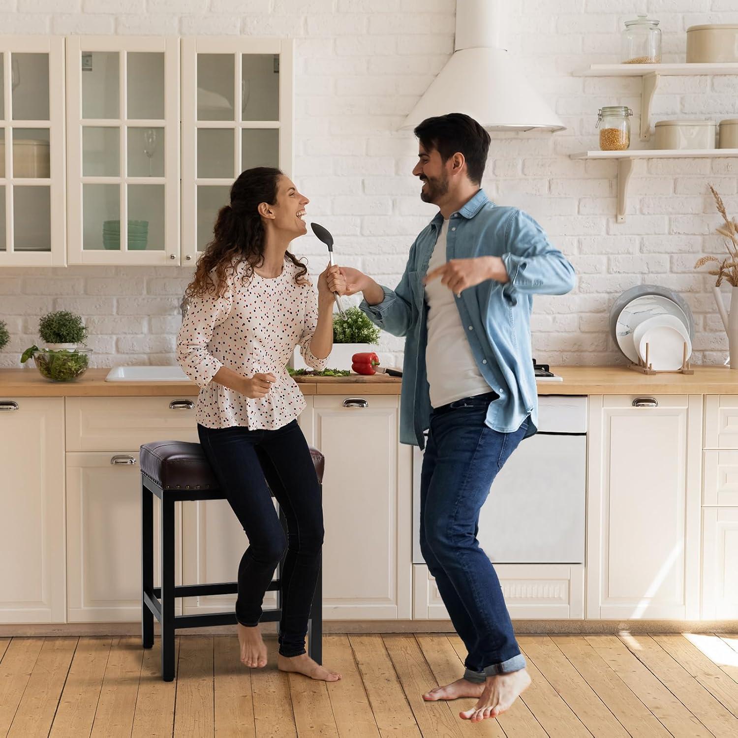 Conjunto de 2 Taburetes de Bar Sweetcrispy 61 cm Cuero PU