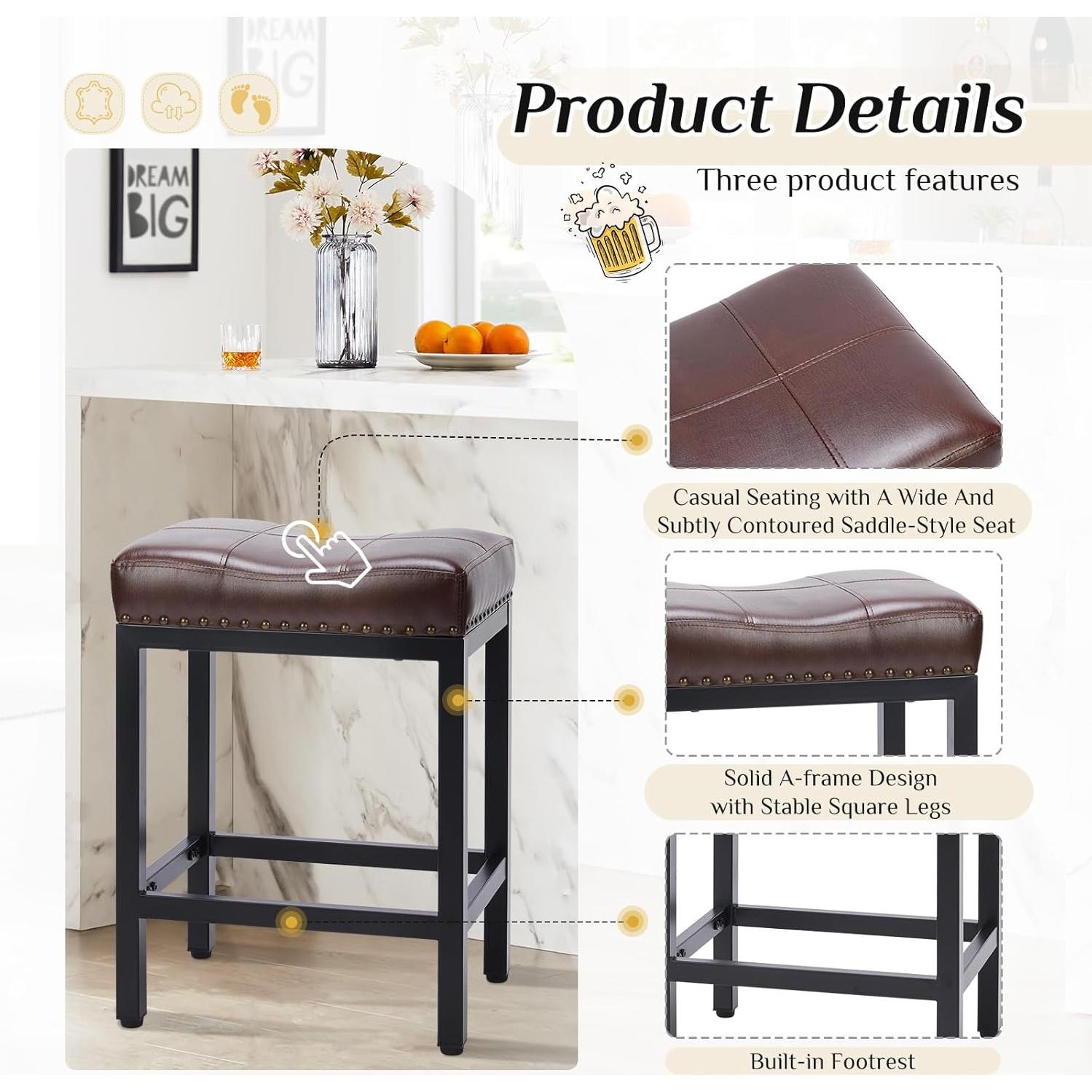 Conjunto de 2 Taburetes de Bar Sweetcrispy 61 cm Cuero PU