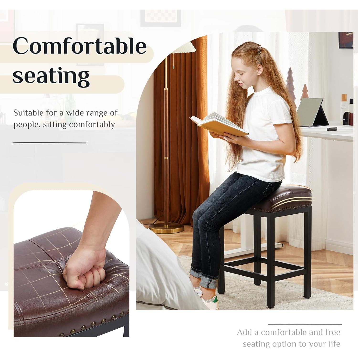 Conjunto de 2 Taburetes de Bar Sweetcrispy 61 cm Cuero PU