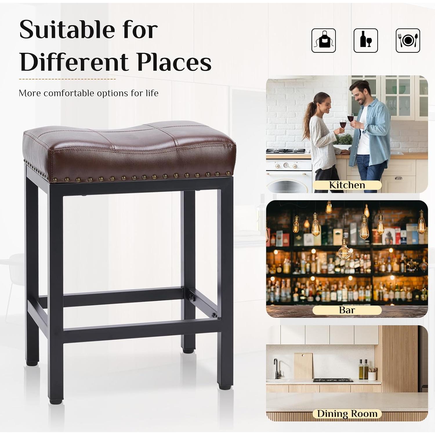 Conjunto de 2 Taburetes de Bar Sweetcrispy 61 cm Cuero PU