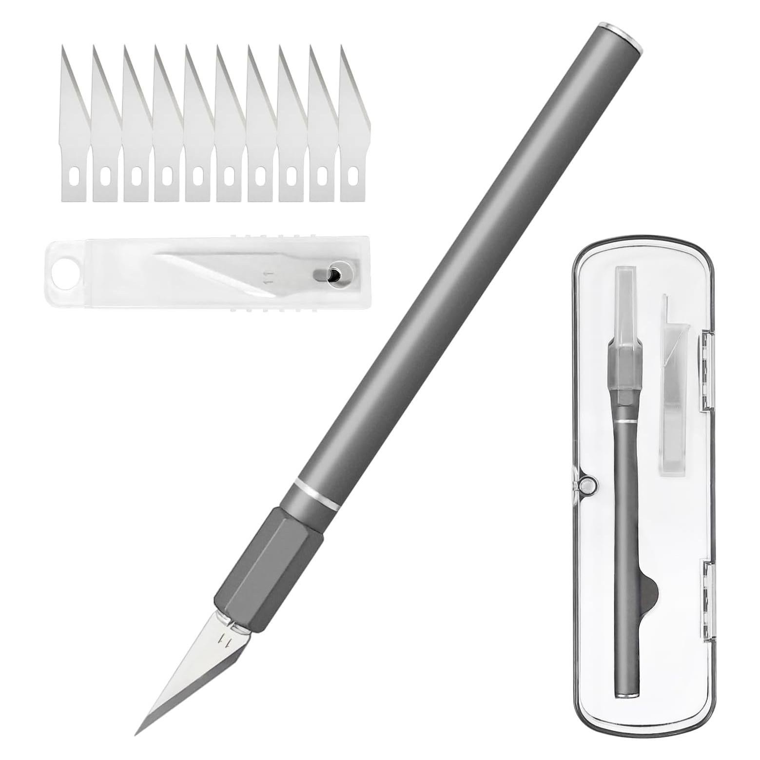 Cuchillo Exacto JIAN con 10 Cuchillas de Precisión Gris