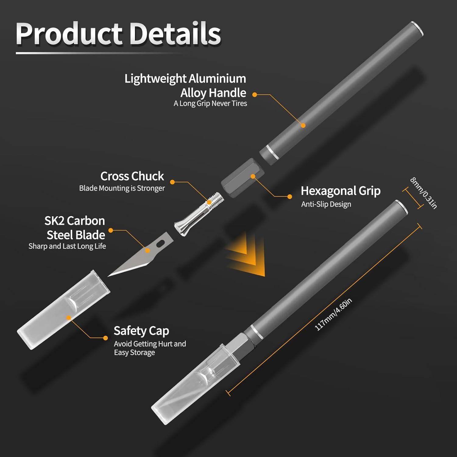 Cuchillo Exacto JIAN con 10 Cuchillas de Precisión Gris