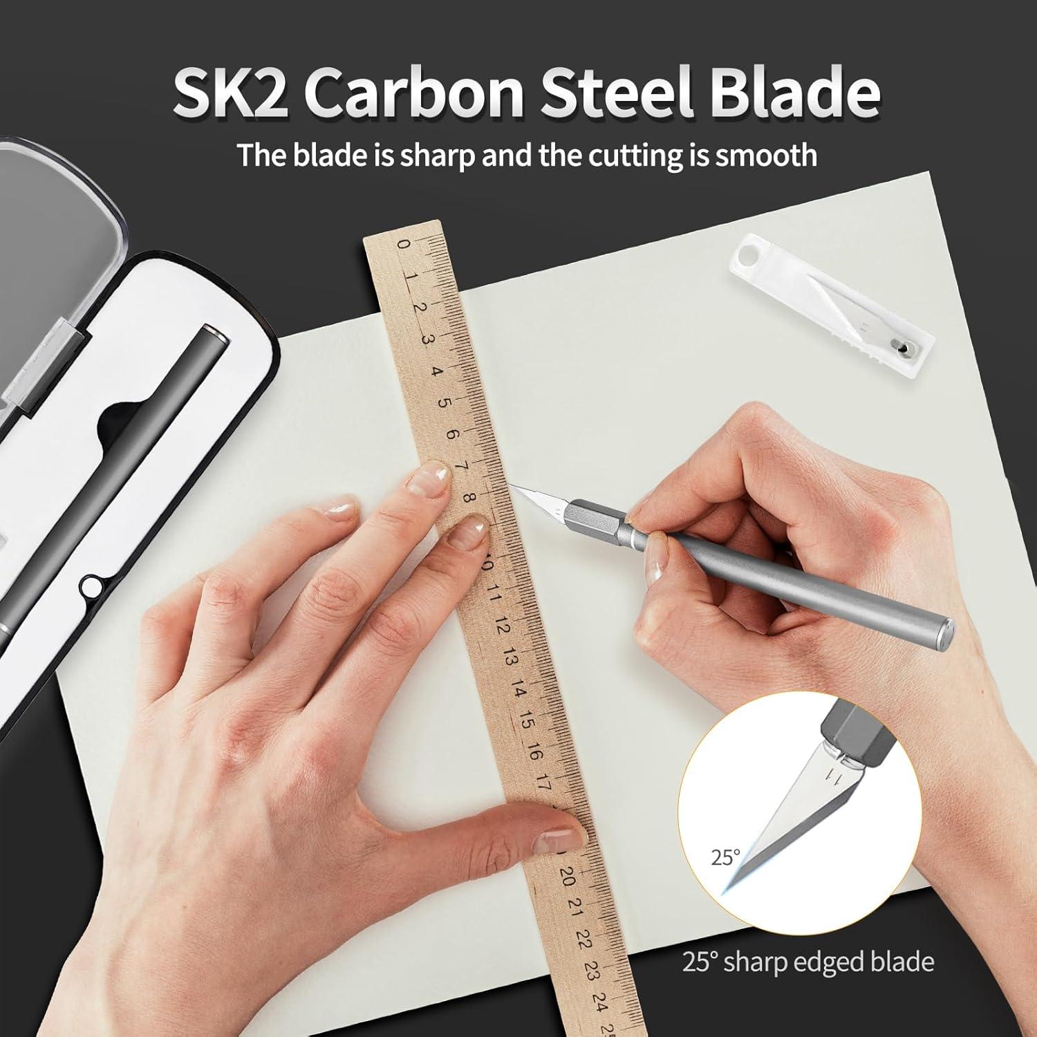 Cuchillo Exacto JIAN con 10 Cuchillas de Precisión Gris