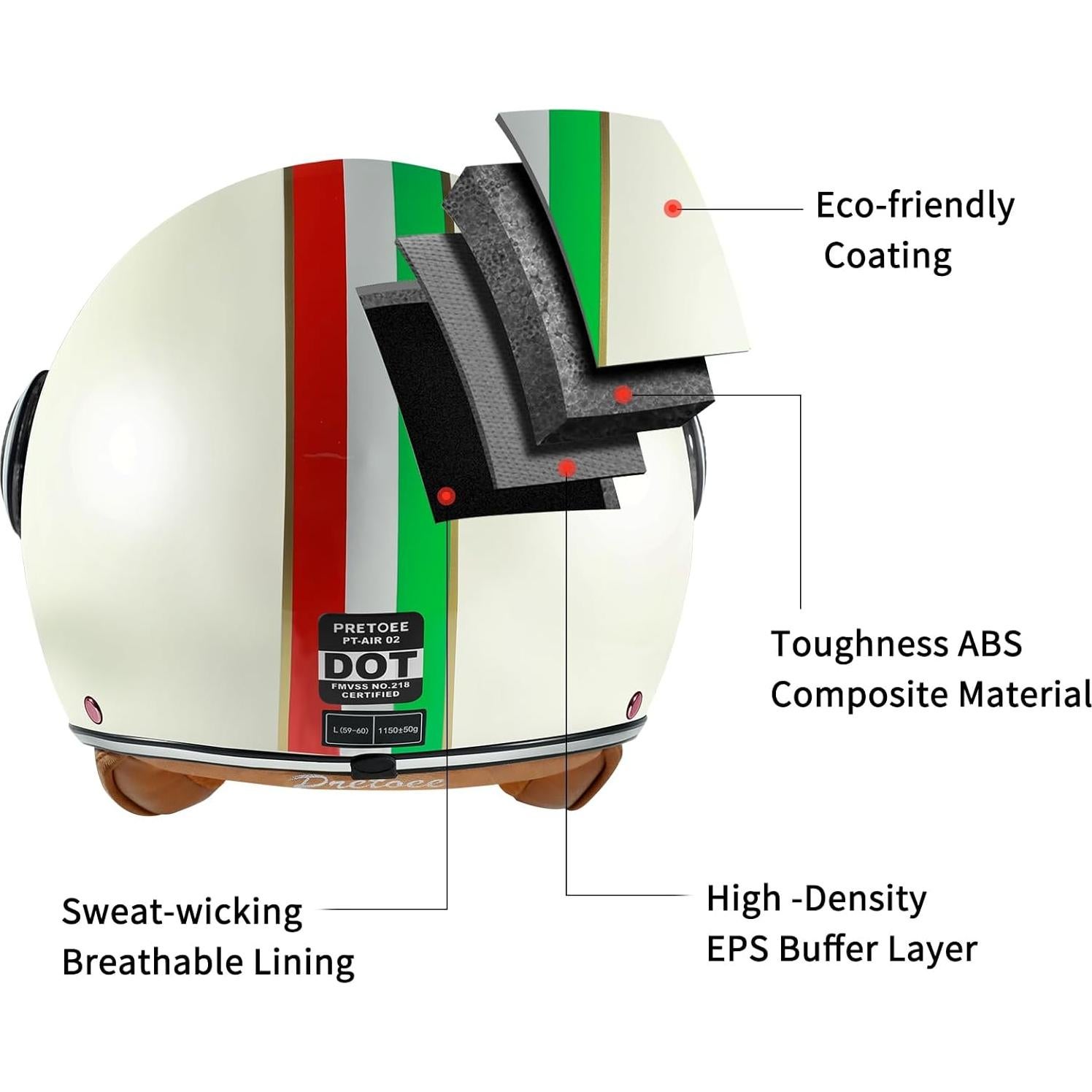 Casco de Moto Vintage Pretoee PT-AIR 02 M-XL Blanco