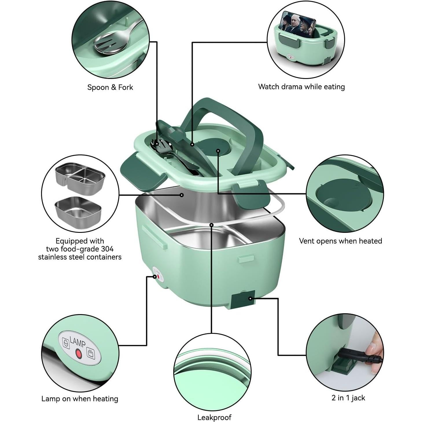 Caja de Almuerzo Eléctrica Sitlais 1.5L Acero Inoxidable 80W