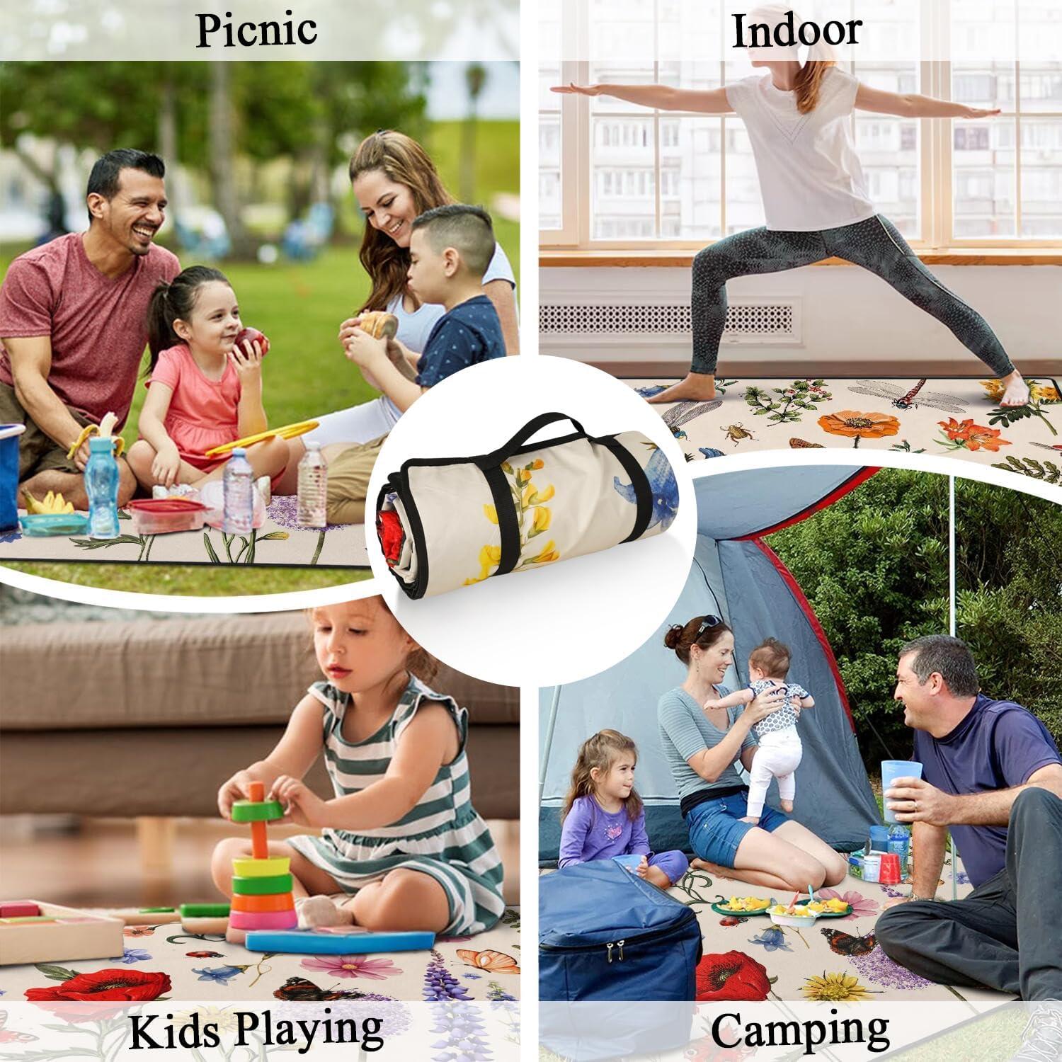 Manta de Picnic Impermeable QDJGSDDGM 2.03m x 2.03m Floral