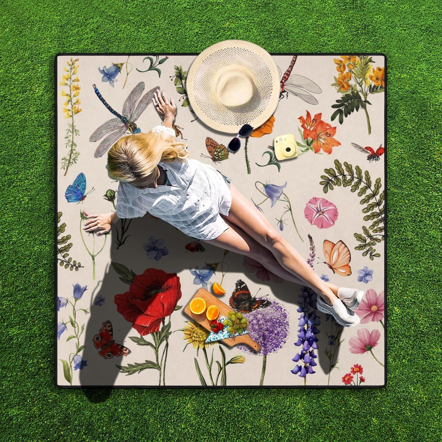 Manta de Picnic Impermeable QDJGSDDGM 2.03m x 2.03m Floral