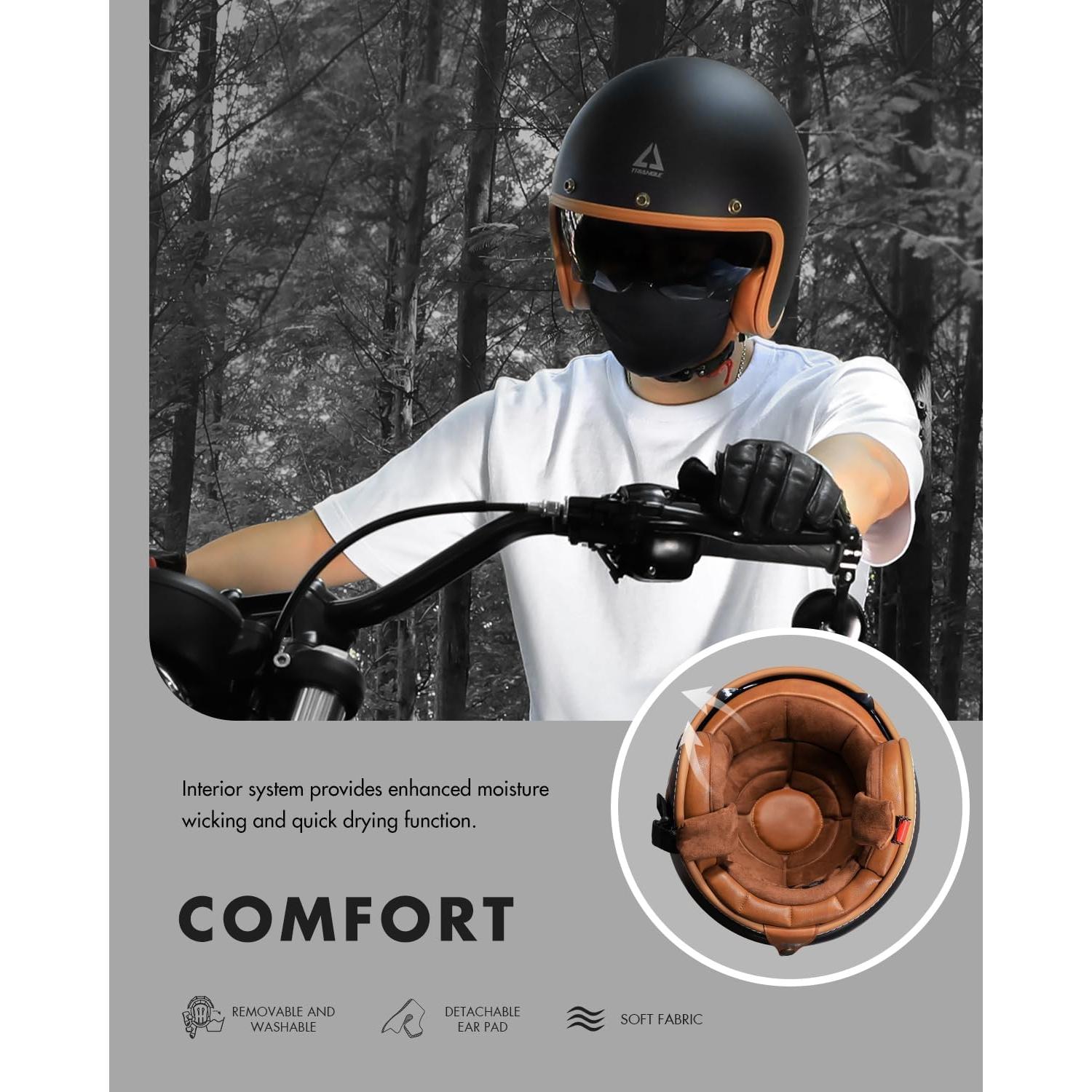 Casco de Moto TRIANGLE B206 Retro Abierto Negro Mate L