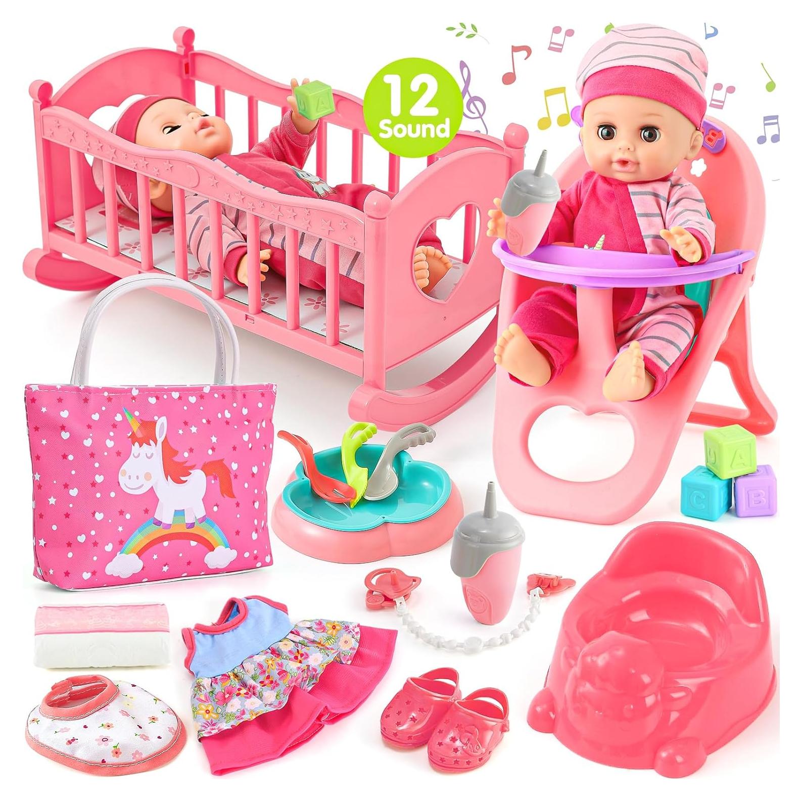 Muñeca Bebé Interactiva Golray 30.48cm con Cuna y Accesorios