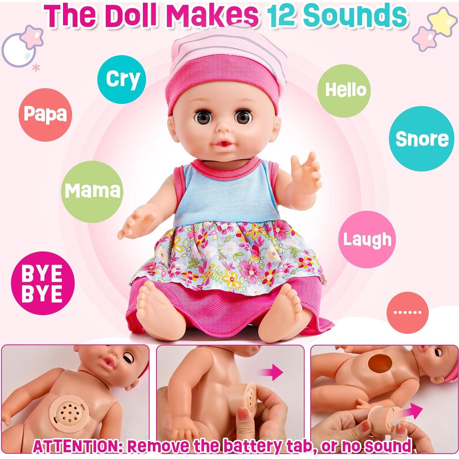 Muñeca Bebé Interactiva Golray 30.48cm con Cuna y Accesorios