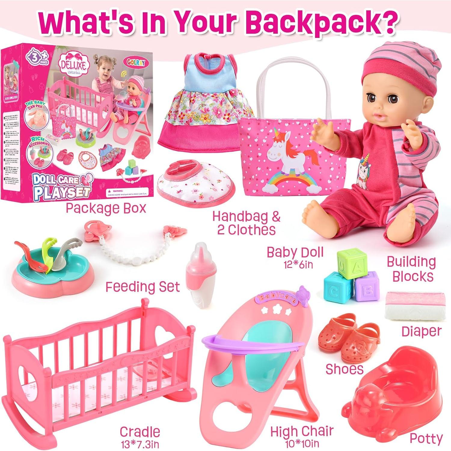 Muñeca Bebé Interactiva Golray 30.48cm con Cuna y Accesorios