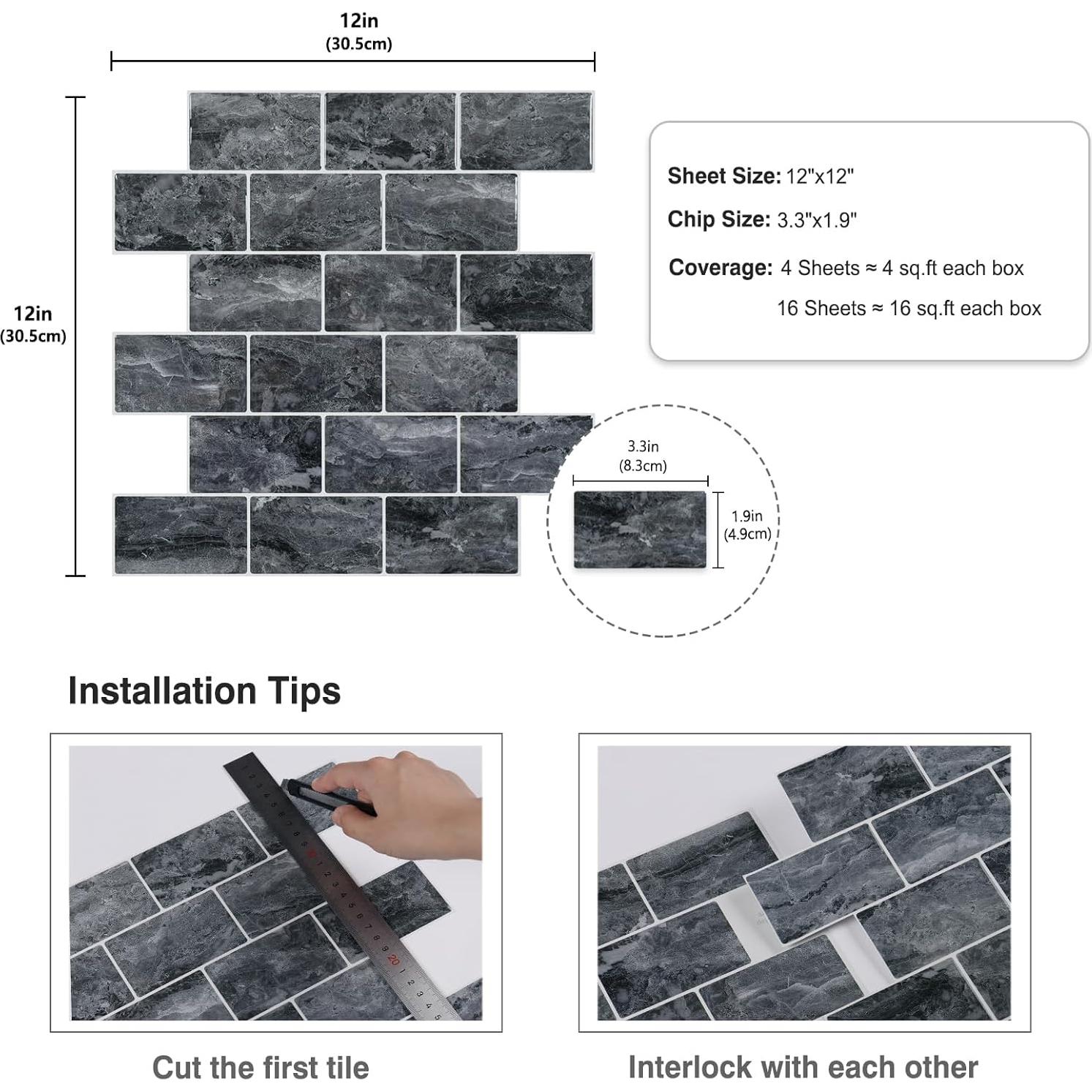Azulejos Autoadhesivos CRE8TIVE 4 Hojas Mármol Gris 30.48x30.48 cm